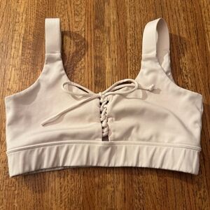 Guess Cream Lace-Up Sports Bra Medium